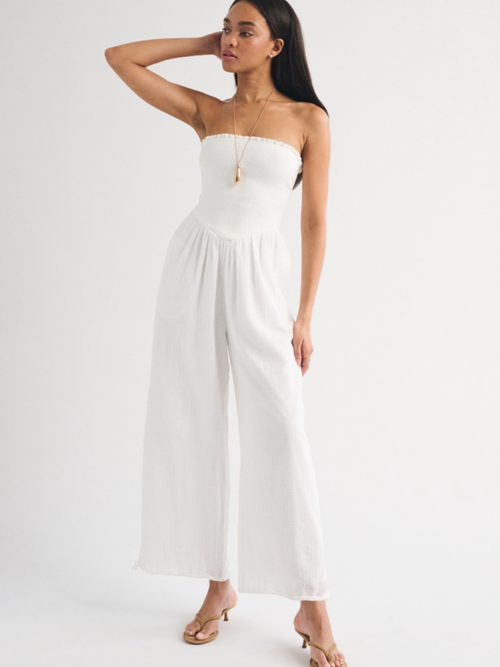 A&F 100% Cotton A&F Sydney Smocked Strapless Balloon Leg Jumpsuit Small Petite